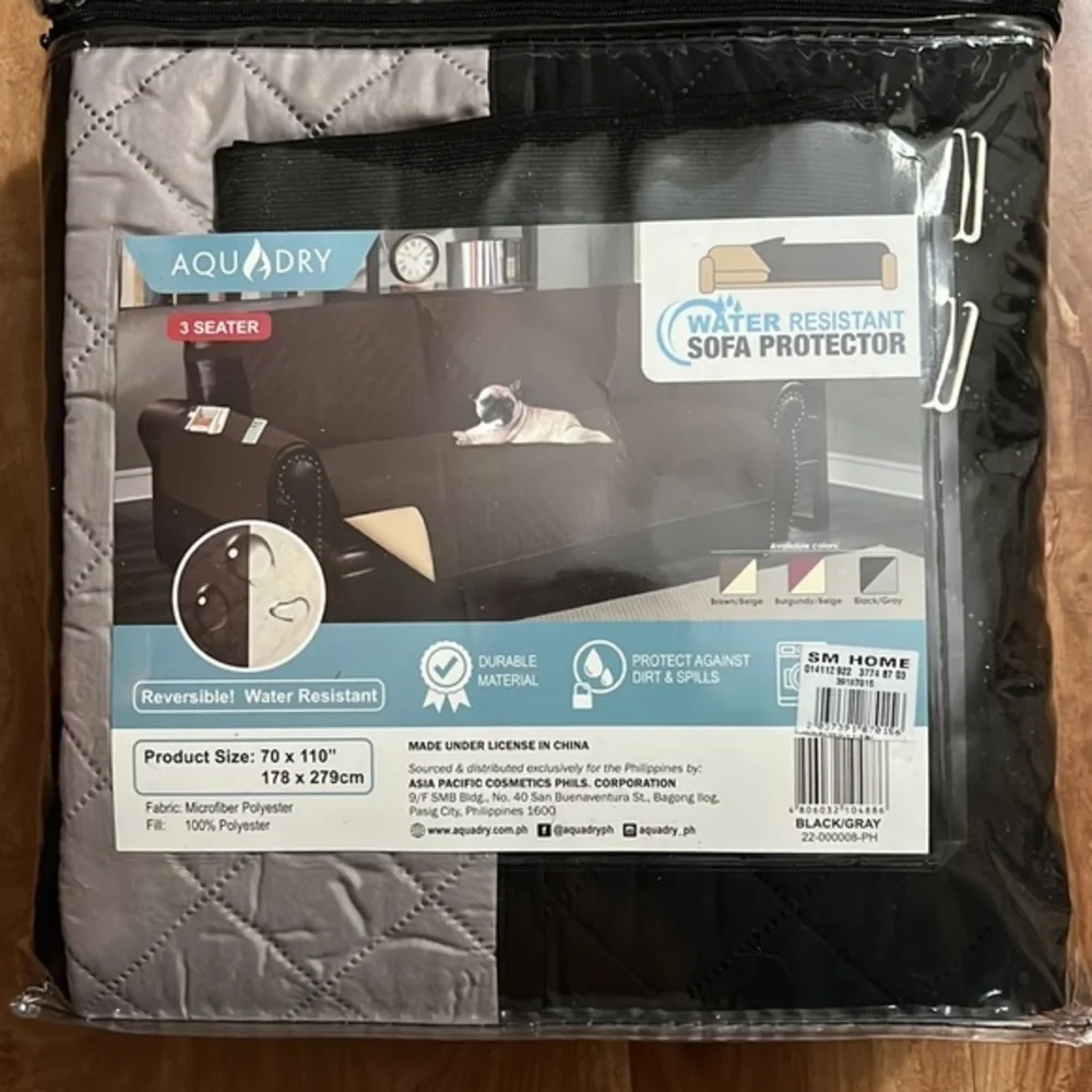 Aqua Dry - Reversible Water Resistant SOFA Protector / Black & Gray/ 3 seater